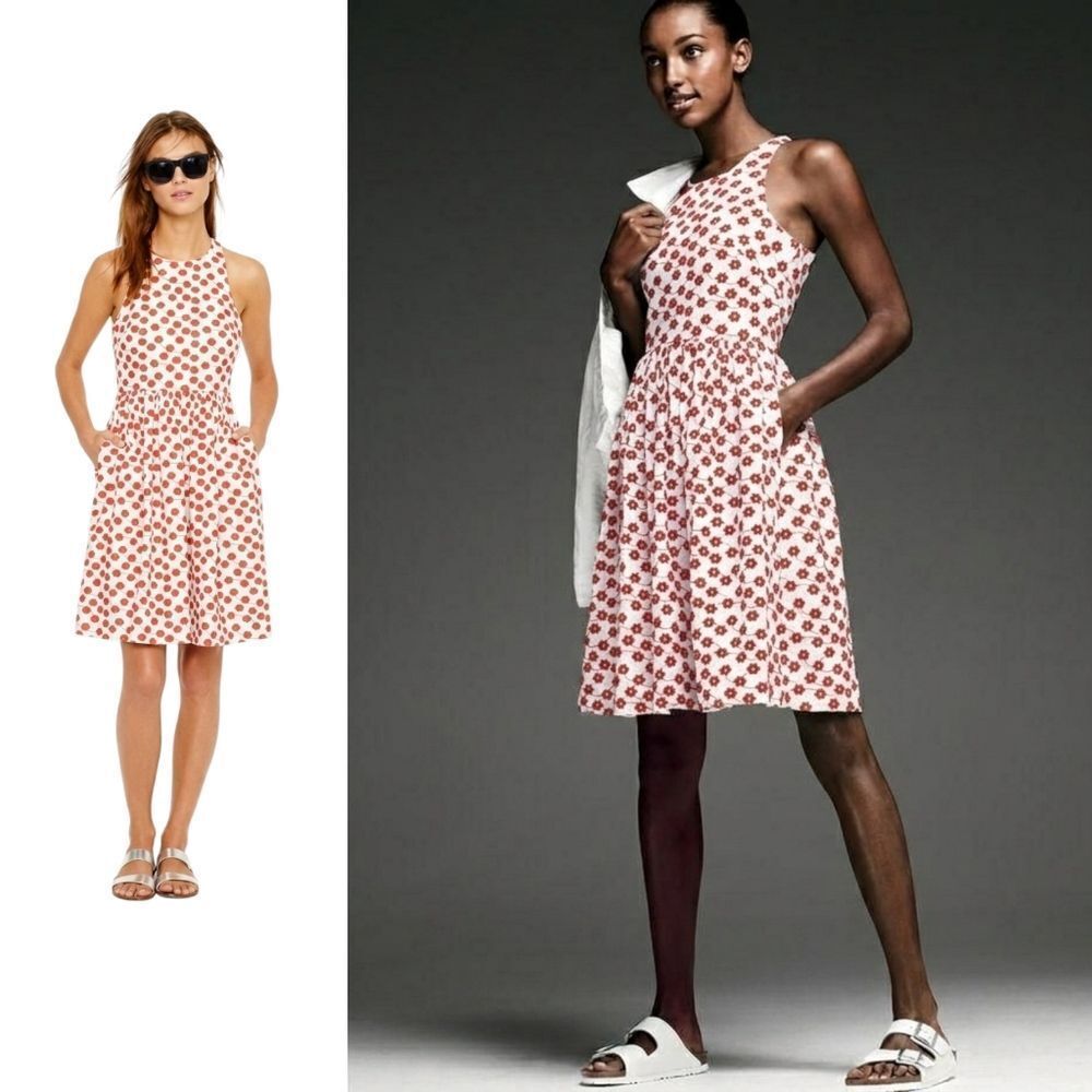 Jcrew Ditsy Cotton Floral Sleeveless Embroidered Fit And Flare Dress M